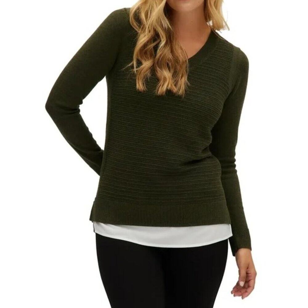 *Hilary Radley Women's V Neck Layered 2fer Sweater - Small